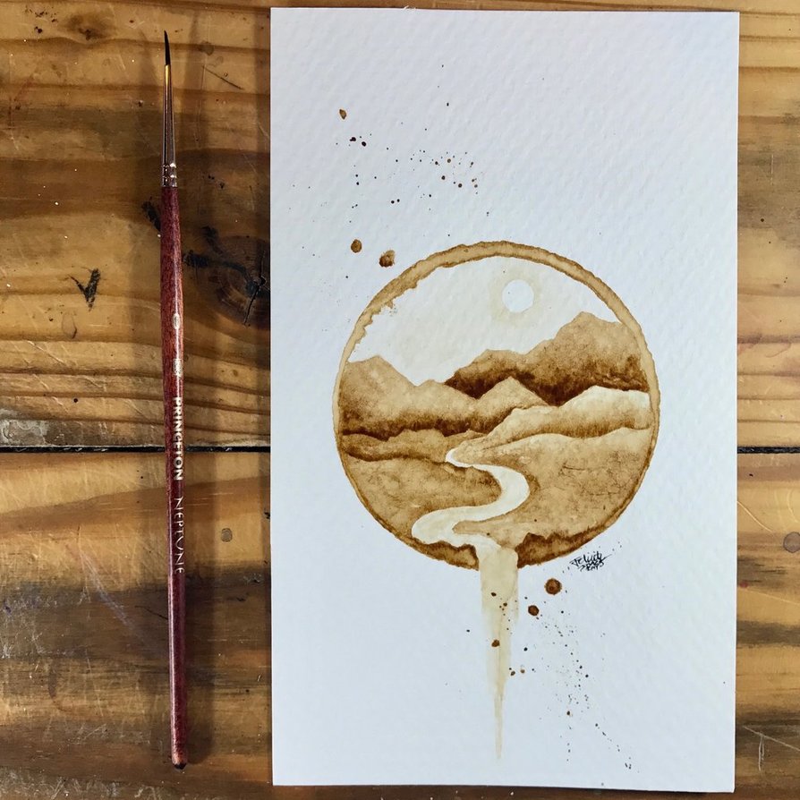 894x894 Sun River - Coffee Painting