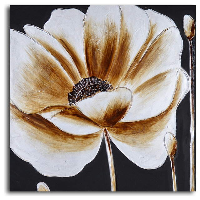 640x640 Coffee And White Poppy Hand Painted Canvas Art - Coffee Painting On Canvas