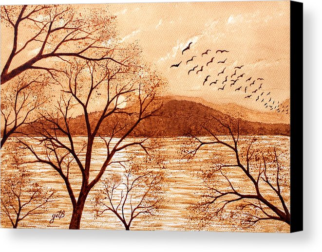 661x518 Late Autumn Sunset Original Coffee Painting Canvas Print Canvas - Coffee Painting On Canvas