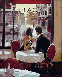 254x315 Mahuaf W559 Lover In Coffee Shop Diy Oil Painting By Numbers - Coffee Shop Painting