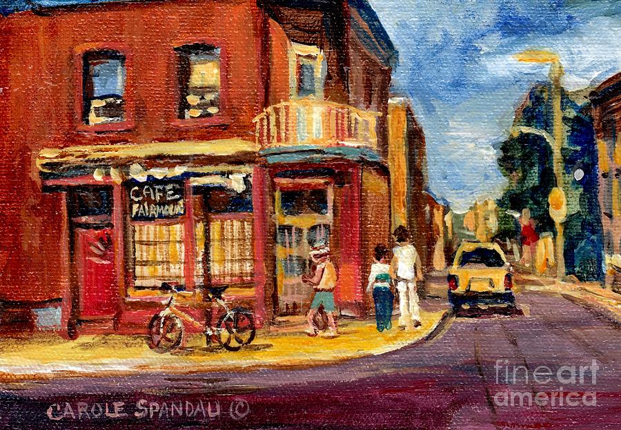 900x623 The Corner Coffee Shop Montreal Memories Original City Scene - Coffee Shop Painting