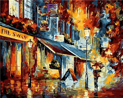 400x320 The Night Of Coffee Shop Street Diy Painting By Numbers Hand - Coffee Shop Painting