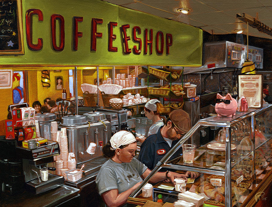900x685 Coffee Shop Painting By Ted Papoulas - Coffee Shop Painting