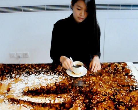 480x383 Lee'Ding Lady Coffee Cup Stain Painting - Coffee Stain Painting