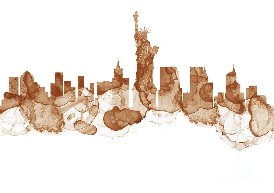 900x636 New York City Skyline - Coffee Stain Painting