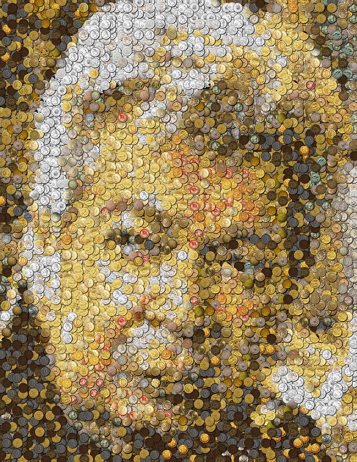 695x900 Old Man Coin Mosaic Painting By Paul Van Scott - Coin Painting