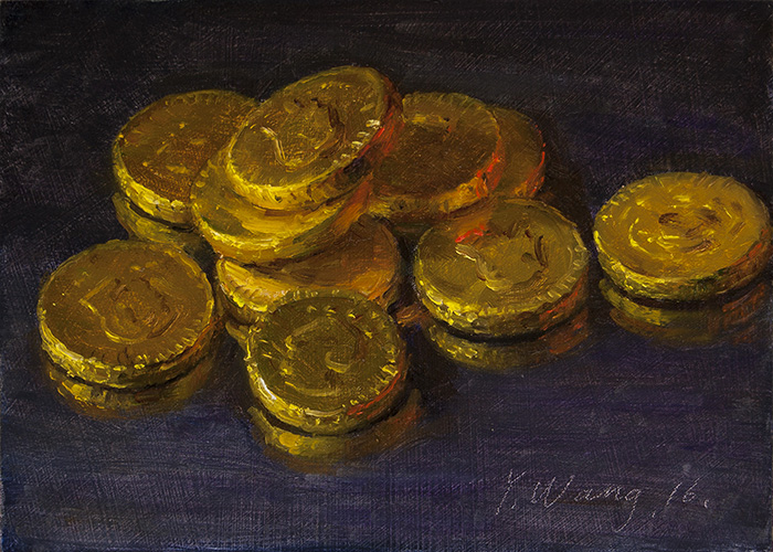 700x500 Wang Fine Art Chocolate Candy Coins Painting A Day - Coin Painting