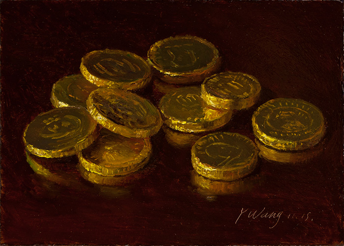 700x500 Wang Fine Art Chocolate Candy Coins Still Life A Painting A Day - Coin Painting