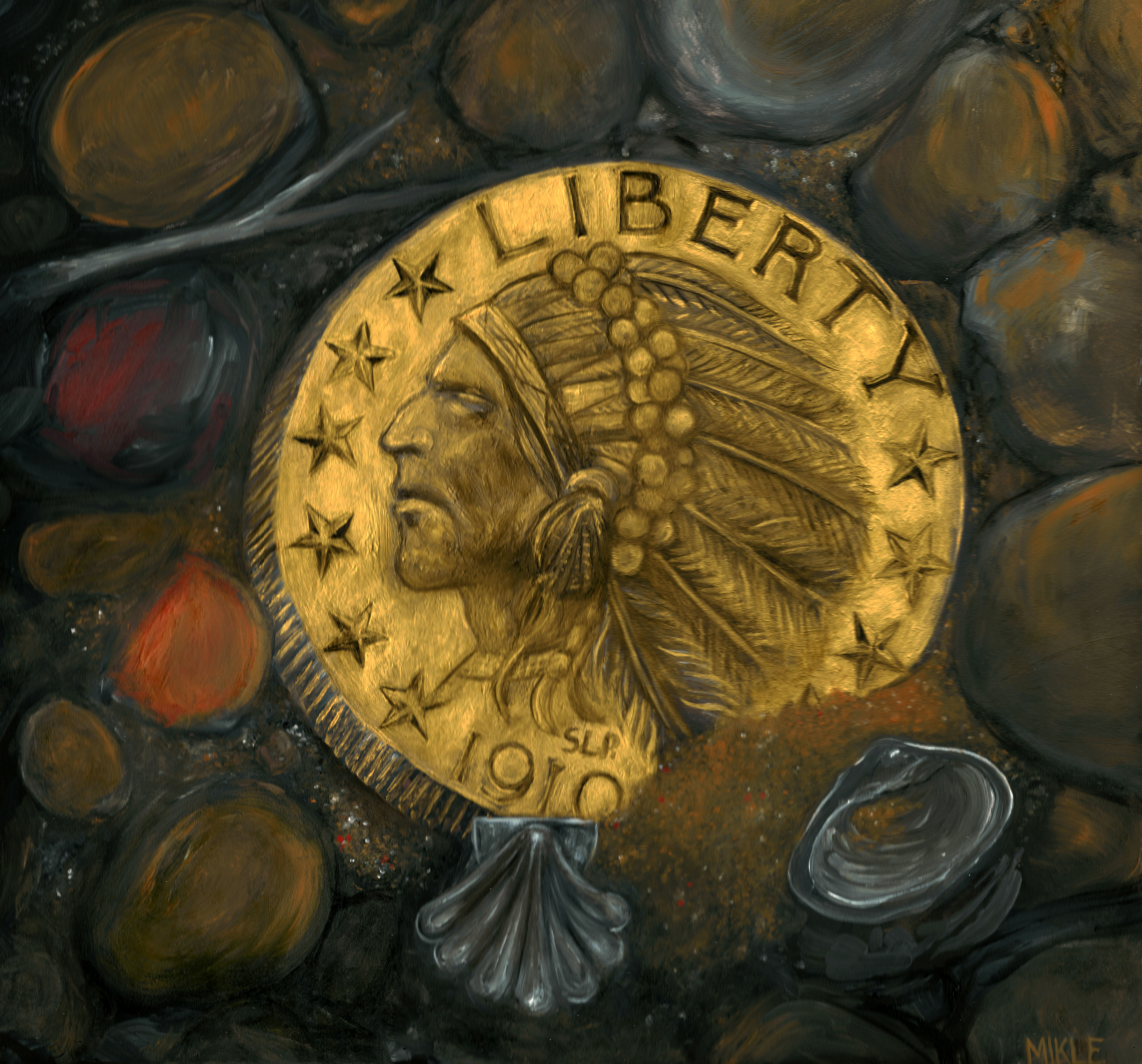 5446x5077 Oil Painting Of A 1910 D Five Dollar Gold Coin By Toby Mikle - Coin Painting