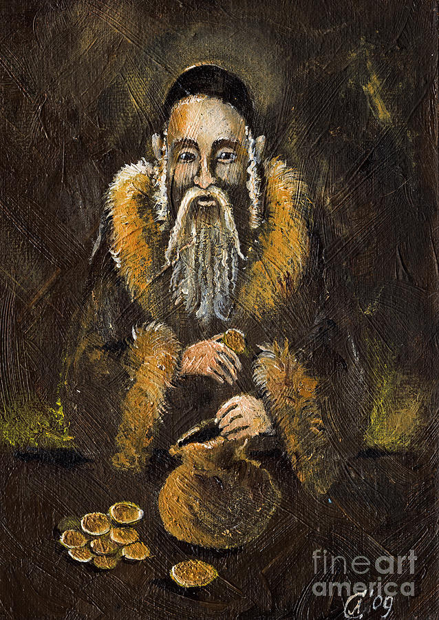 638x900 Counting The Gold Coins Painting By Angel Ciesniarska - Coin Painting