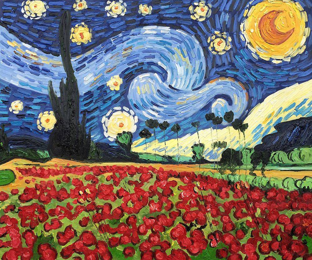 1000x833 Starry Poppies Collage - Collage Painting