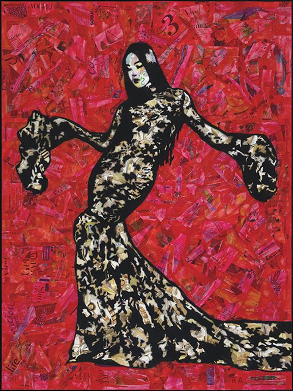 576x767 Urban Art Gold And Lace Original Mixed Media Collage Painting - Collage Painting