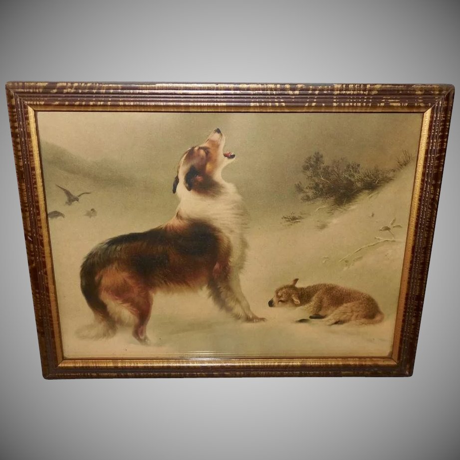 922x922 Small Vintage Print Of Found - Collie And Lamb Painting