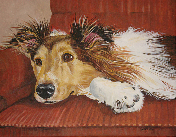 600x467 Collie On A Couch Painting By Laura Bolle - Collie Painting