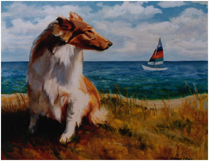 432x333 Collie By The Sea Original Oil Painting - Collie Painting