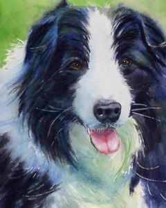 240x300 Original Sheepdog Border Collie Painting Black Art Dog Portrait - Collie Painting