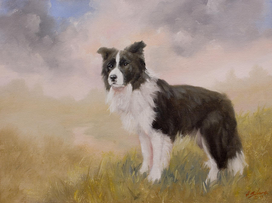900x672 Border Collie Portrait Iv Painting By John Silver - Collie Painting