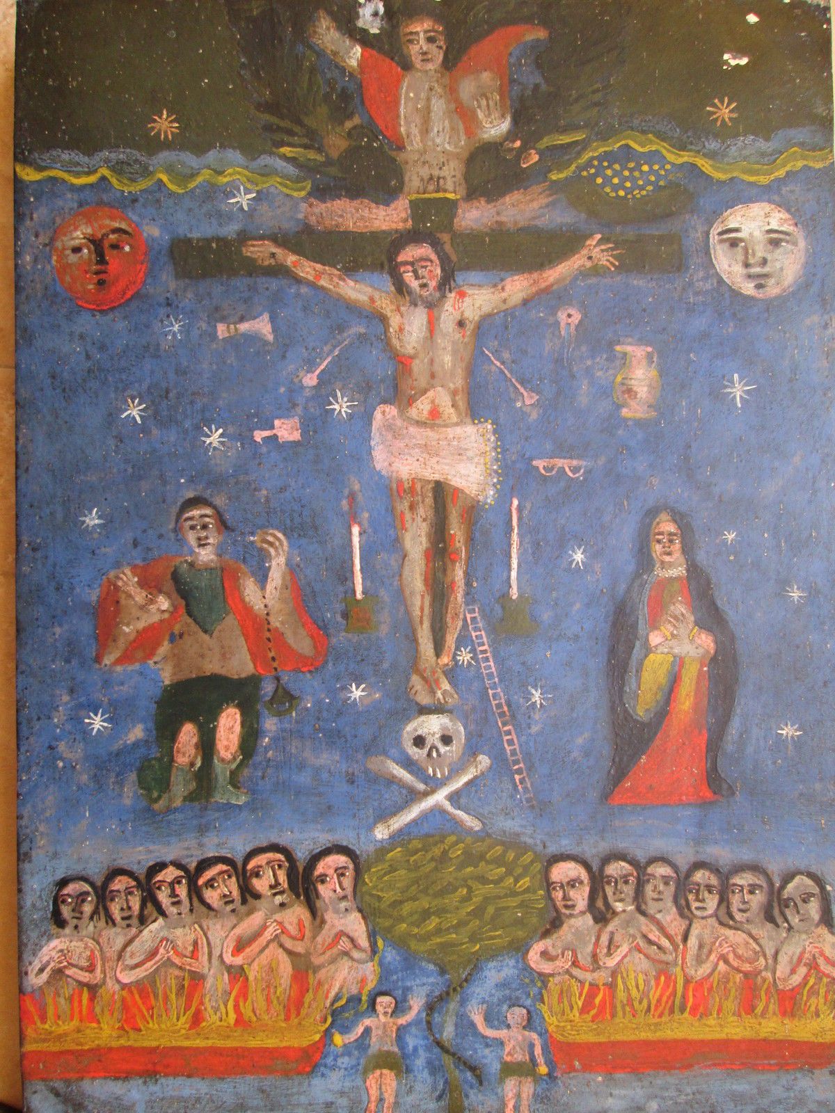 1200x1600 Mexican Retablo Colonial Painting Cruz De Animas Oil Tin Ebay - Colonial Painting