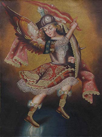 337x450 Archangel Michael Original Colonial Cuzco Peru Folk - Colonial Painting