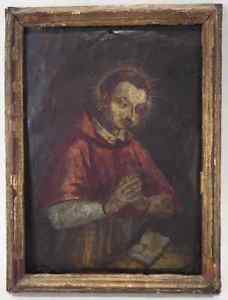 228x300 Antique Spanish Colonial Religious Oil Painting Of Saint On Copper - Colonial Painting