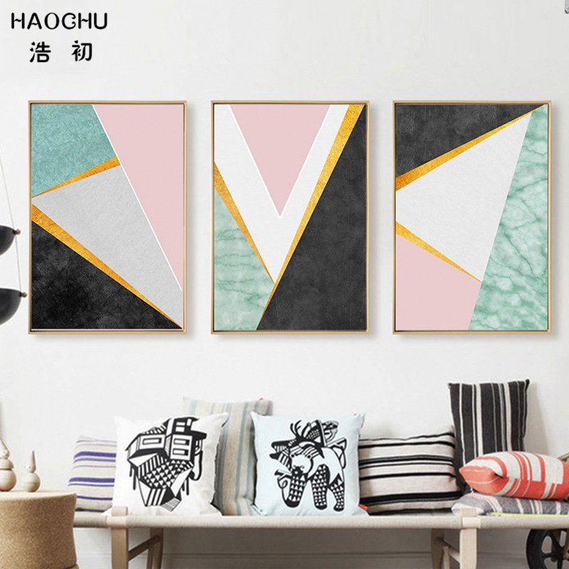 800x800 Haochu Modern Abstract Art Wall Poster White Black Pink Color - Color Block Painting On Canvas