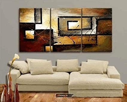 425x342 Zartsy 100% Hand Painted Abstract Landscape Yellow - Color Block Painting On Canvas