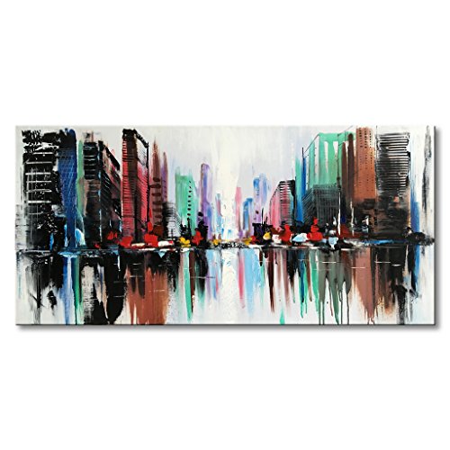 500x500 Everfun Hand Painted Abstract Canvas Wall Art Color City Modern - Color City Painting