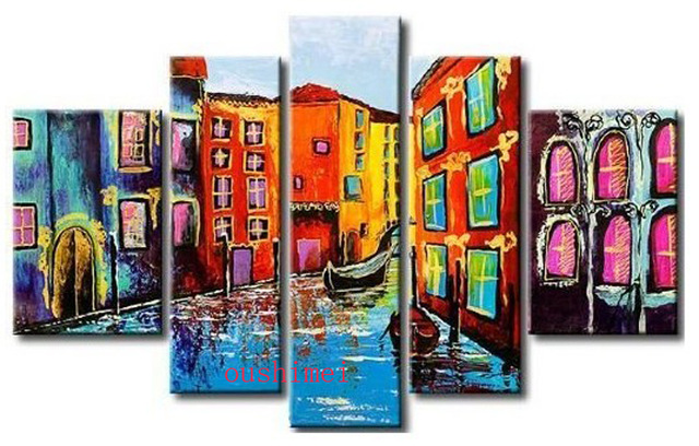 640x408 Hand Painted Color City Of Venice Water Town Boat Landscape Wall - Color City Painting
