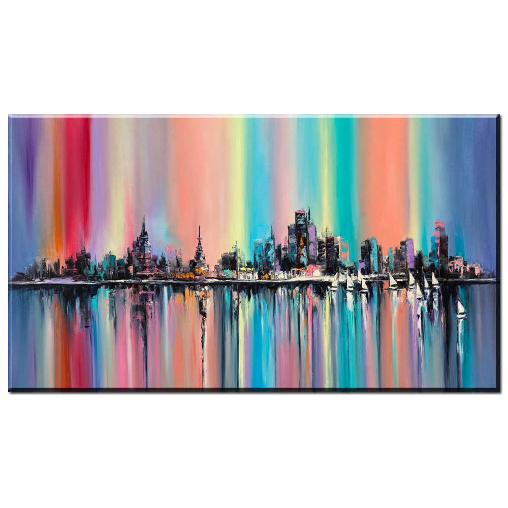 1000x1000 Zz1906 Modern Abstract Oil Painting On Canvas Bright Multi Color - Color City Painting