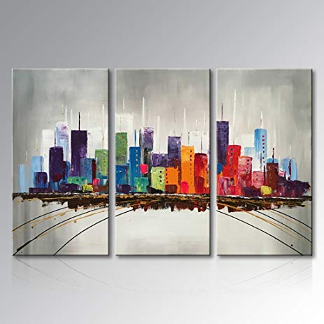 463x463 Everfun Modern 3 Piece Hand Painted Abstract Oil - Color City Painting