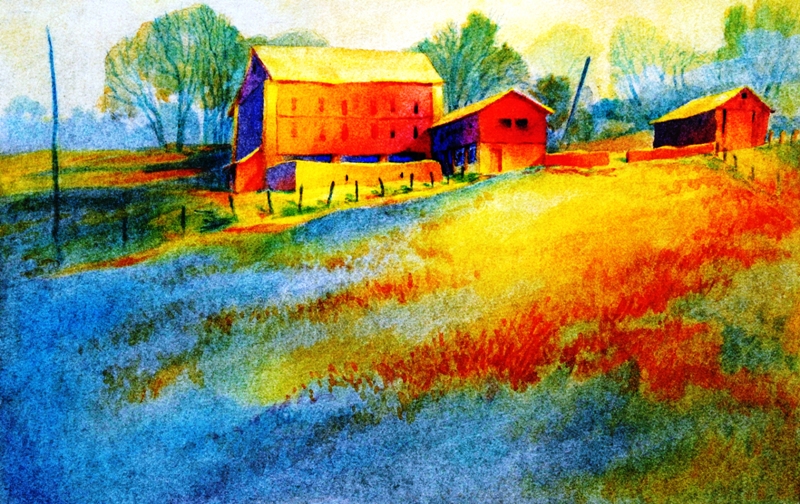 800x504 Tutorial Thread Painting Buildings In The Landscape Loosely - Color Contrast Painting