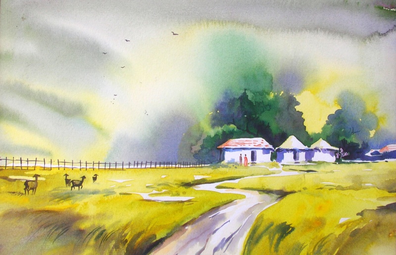 800x515 Awesome Water Color Painting Art By Elayaraja ~ Chori Choriyaan - Color Painting Art