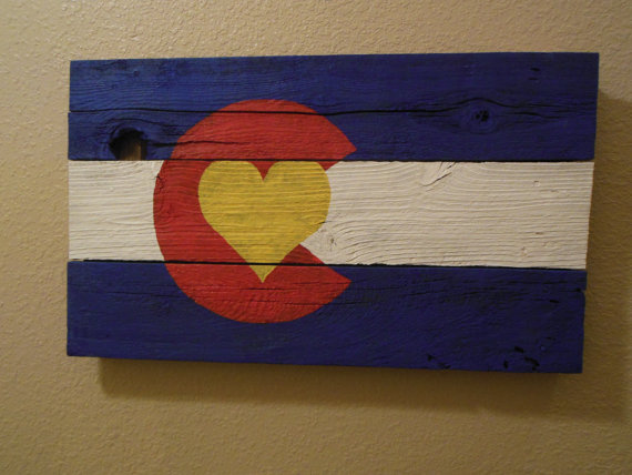 570x428 Colorado Flag Painted On Recycled Fence Recycled Wood - Colorado Flag Painting