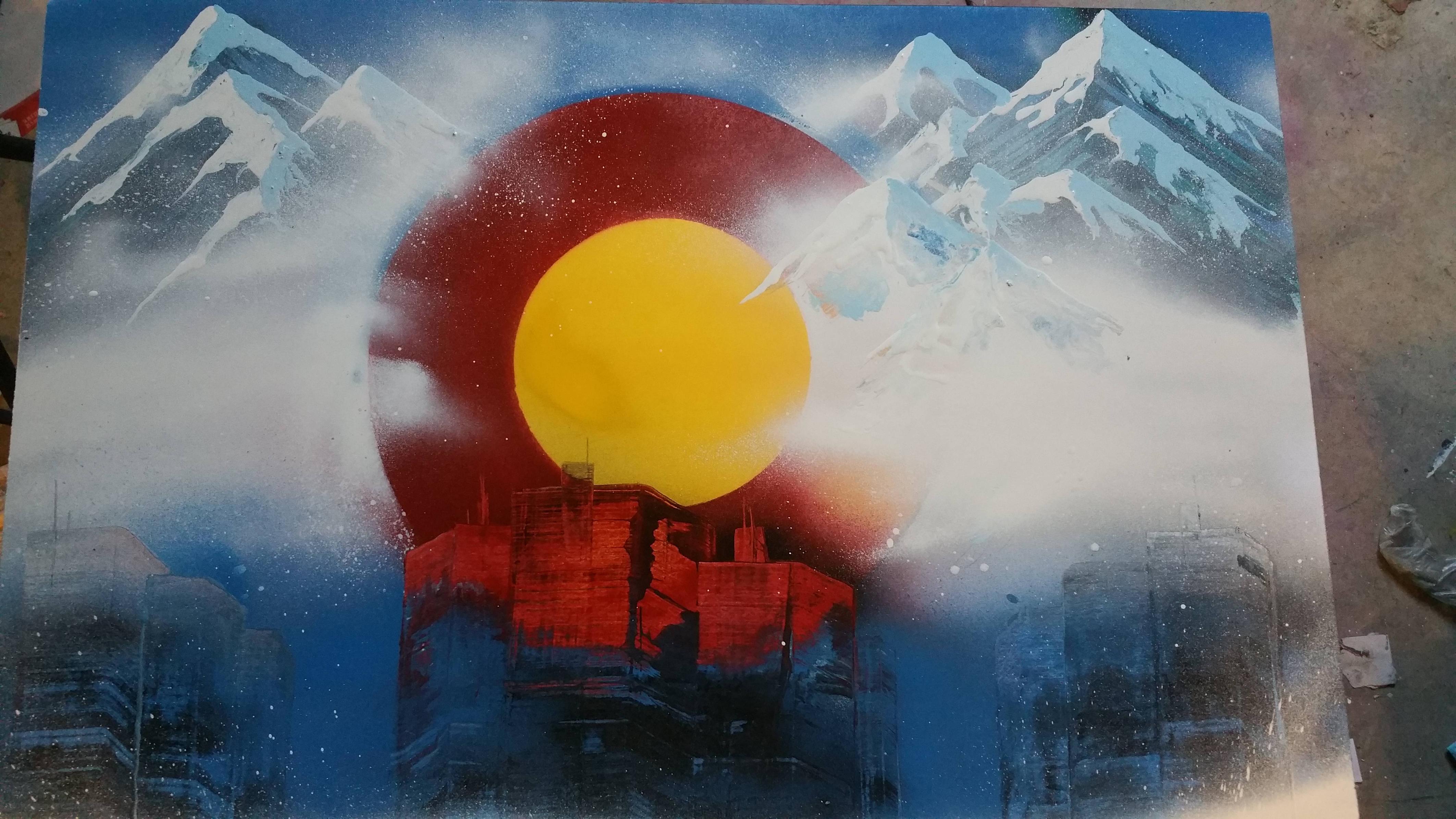 4250x2390 Colorado Flag Spraypaint Art, 30x20 Art - Colorado Flag Painting