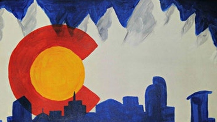 745x420 Paint Wine Denver Colorado Flag With Skyline Sun June 17th 530pm - Colorado Flag Painting