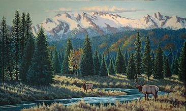 366x218 Colorado Mountains With Elk - Colorado Mountain Painting