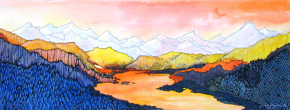 570x216 Sunset Over A Colorado Mountain Lake Wolf Lake 7 A Fine - Colorado Mountain Painting