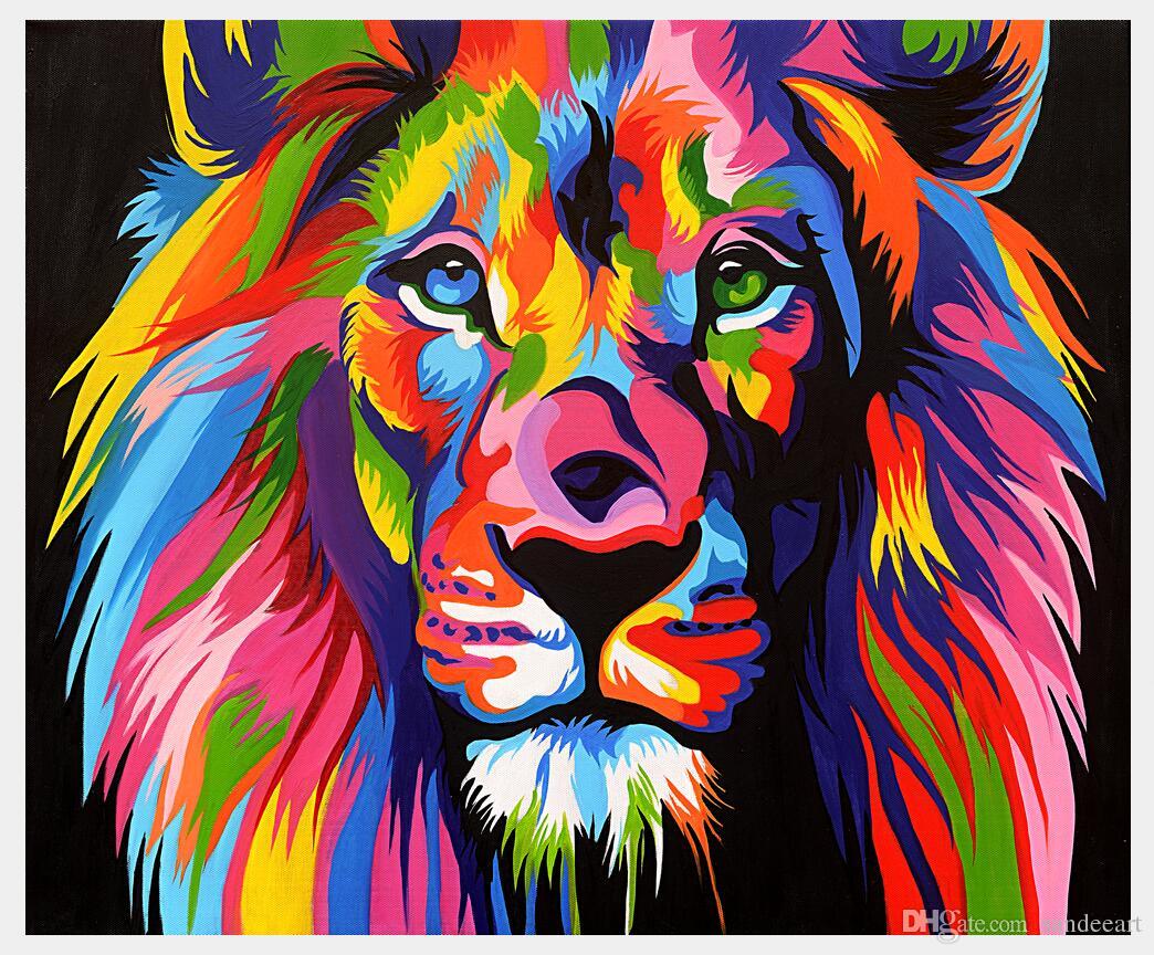 1044x864 2018 Prints Art Modern Animal Abstract Lion Colorful Painting - Colorful Animal Painting