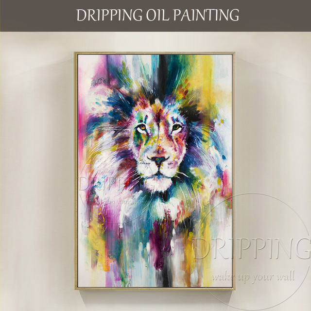 640x640 Fashion Design Artist Hand Painted Colorful Animal Lion Oil - Colorful Animal Painting