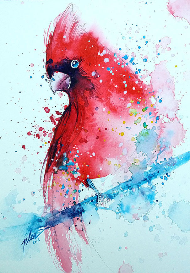 605x869 Splashed Watercolor Paintings By Tilen Ti Bored Panda - Colorful Animal Painting