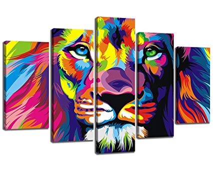 425x340 Nan Wind 5pcs Colorful Animal Wall Art Lion Canvas - Colorful Animal Painting