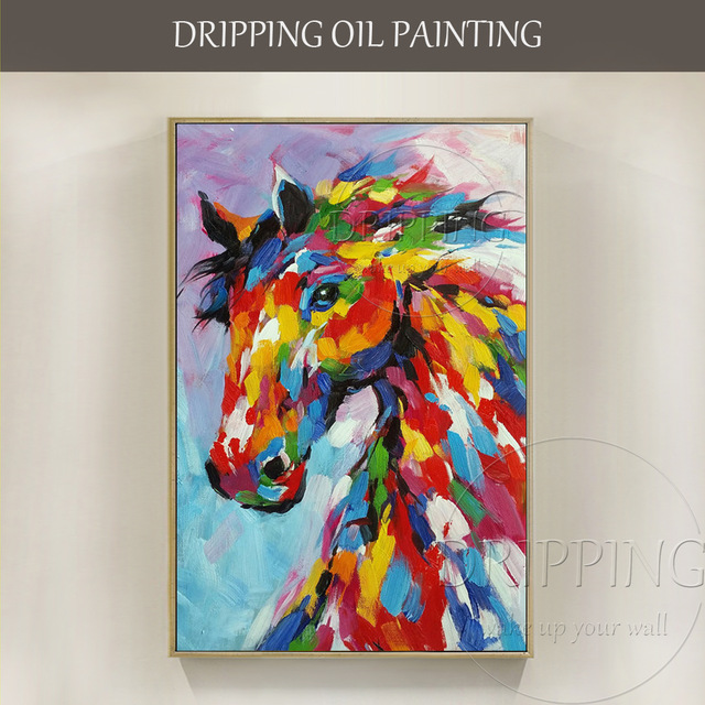 640x640 Artist Hand Painted High Quality Textured Knife Horse Oil Painting - Colorful Animal Painting