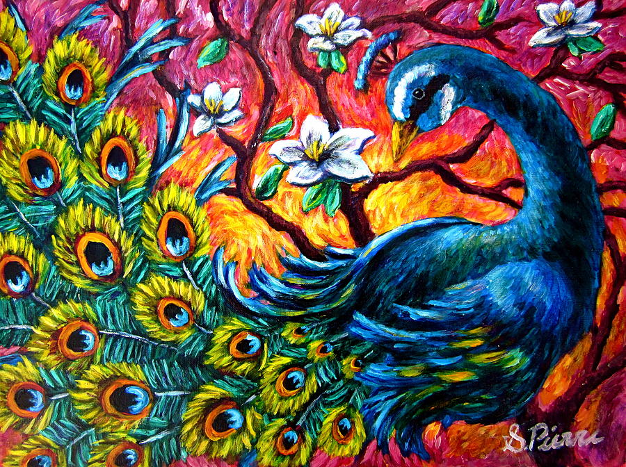 900x672 Luminous Peacock Painting By Sebastian Pierre - Colorful Art Painting