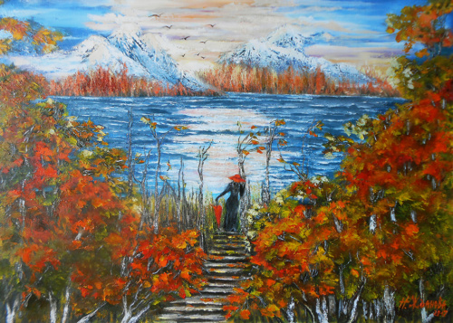 500x357 Sunset Painting On Canvas Autumn Colours Landscape Autumn - Colorful Art Painting
