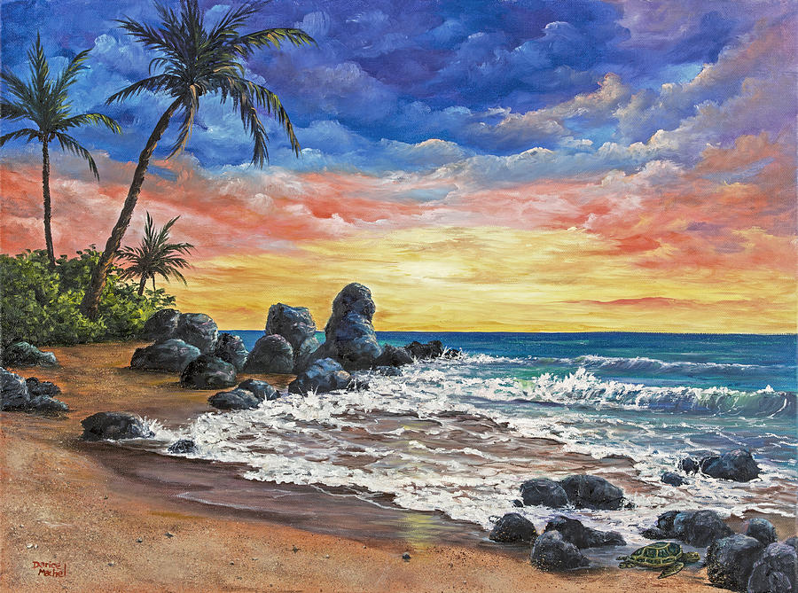 900x669 Colorful Maui Sunset Painting By Darice Machel Mcguire - Colorful Beach Sunsets Painting