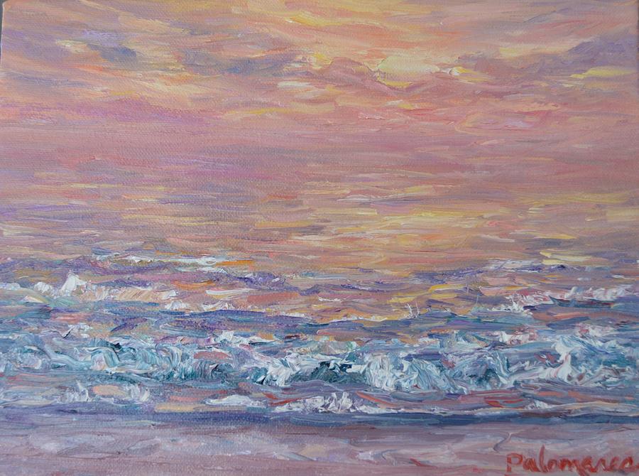 900x670 Colorful Monet Style Beach Sunset Painting Painting By Amber Palomares - Colorful Beach Sunsets Painting