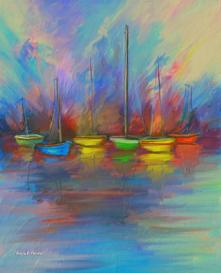 729x900 Impressions Of A Newport Beach Sunset Painting By Angela Stanton - Colorful Beach Sunsets Painting