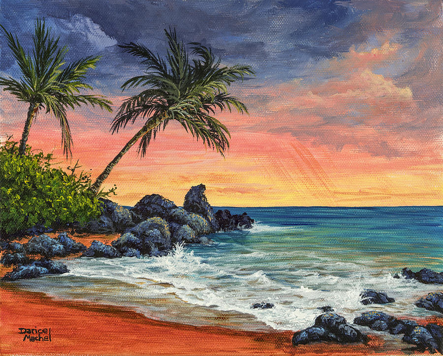 900x724 Makena Beach Sunset Painting By Darice Machel Mcguire - Colorful Beach Sunsets Painting