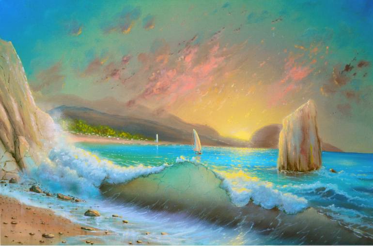 770x509 Saatchi Art Colorful Beach Sunset Painting By Pegas Plus - Colorful Beach Sunsets Painting