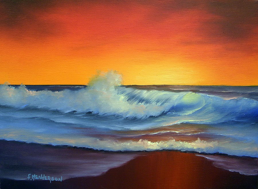 900x659 Sunset Beach Painting By Francine Henderson - Colorful Beach Sunsets Painting